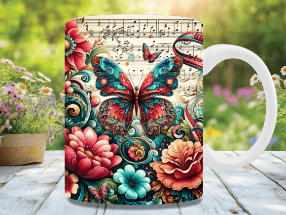Download Butterfly Music Floral Mug Wrap Design - Premium Resources